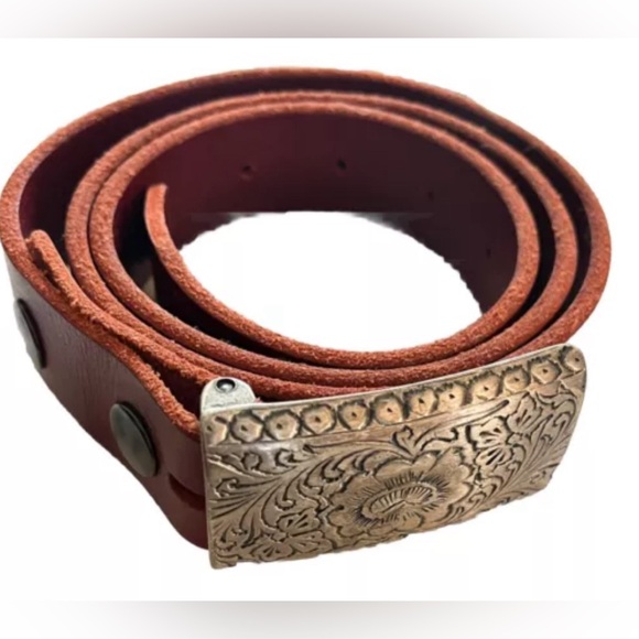 SOLD BADICHI Burgundy Leather Belt With Removable Floral Buckle Israel - Picture 10 of 10